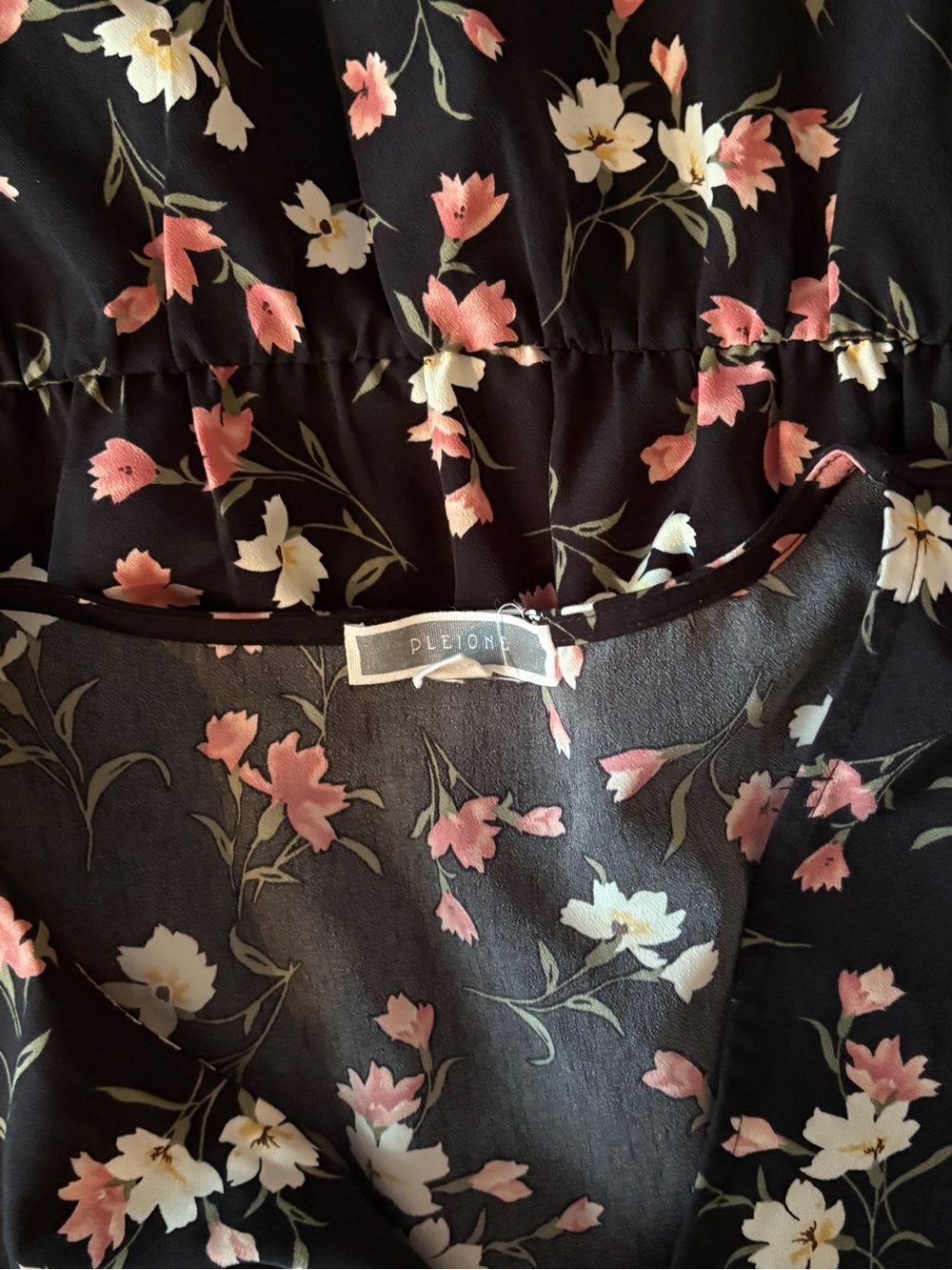 Pleione Black Floral Ruffle Peplum Top Size M - Picture 6 of 6